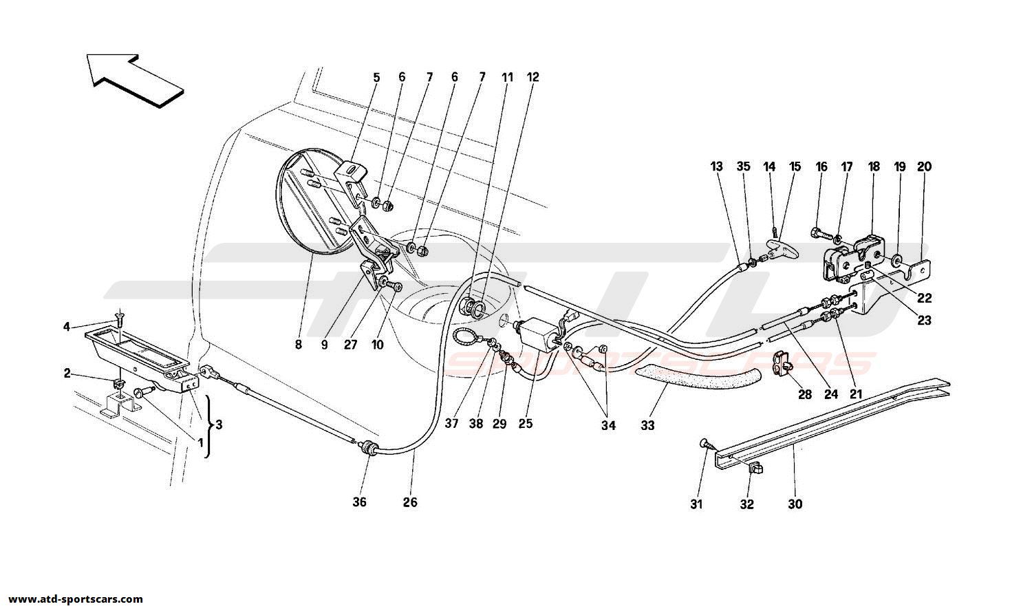 Ferrari 348 OPENING DEVICES FOR REAR HOOD AND GAS DOOR