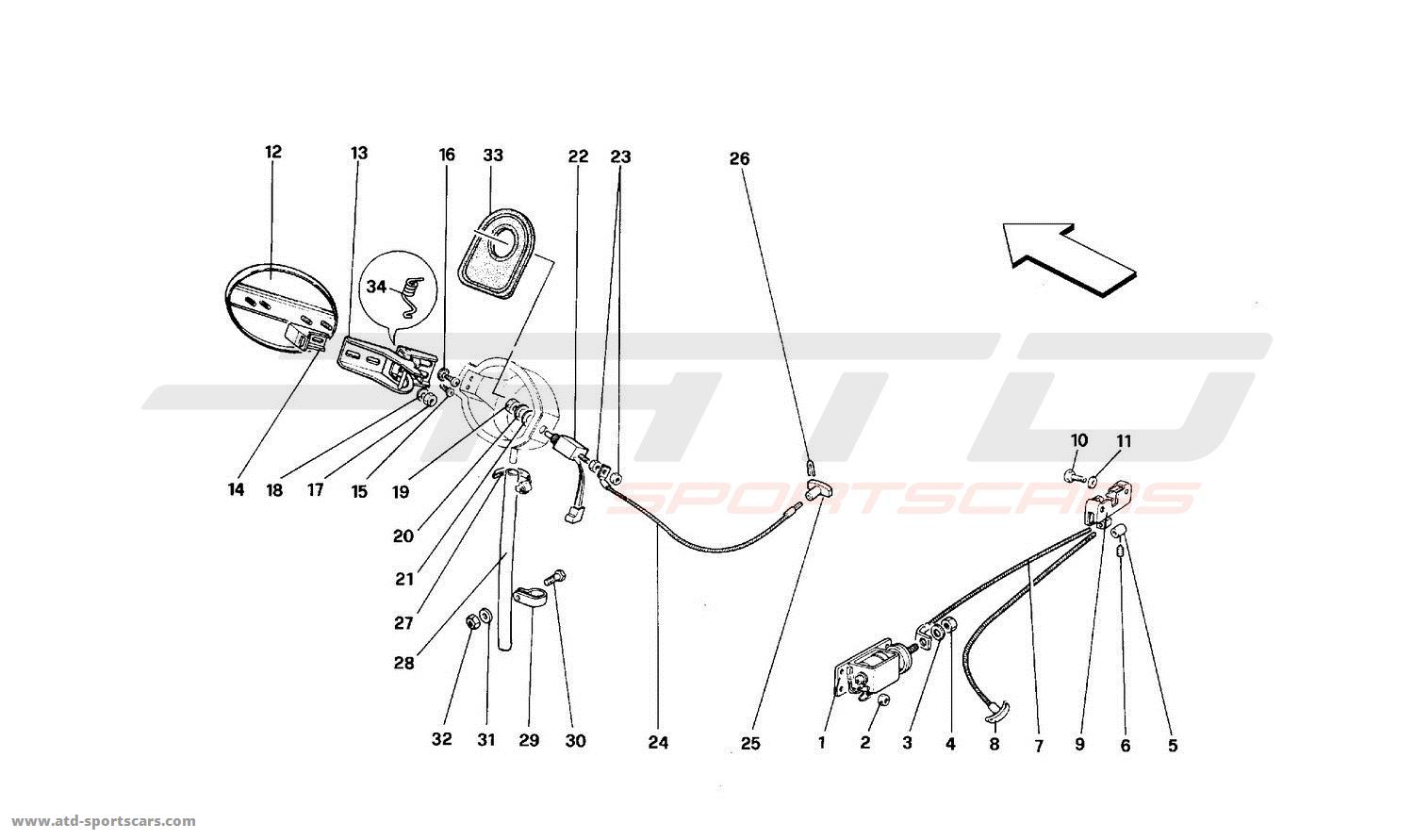 ferrari mondial t opening devices for engine bonnet and gas door